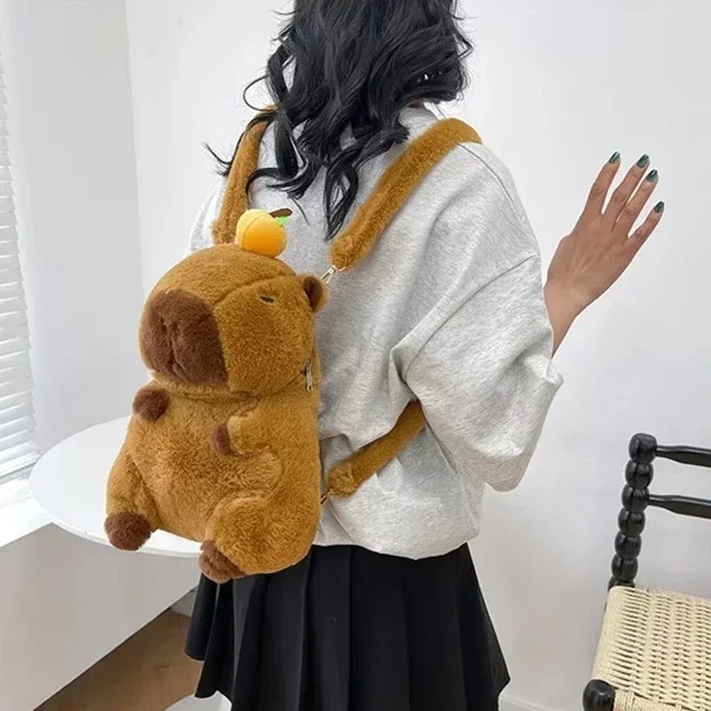 Capybara Plush Backpack – Cozy Capybara Style with All-Match Fur & Roomy School Charm!