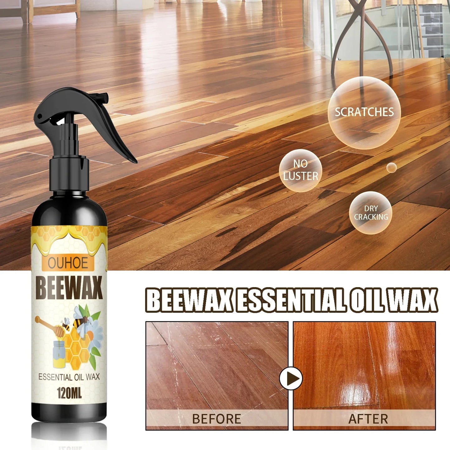 Portable Natural Micro-Molecularized Beeswax Spray Repair Polishing Suitable For Floor Furniture Waterproof Brightening Wax