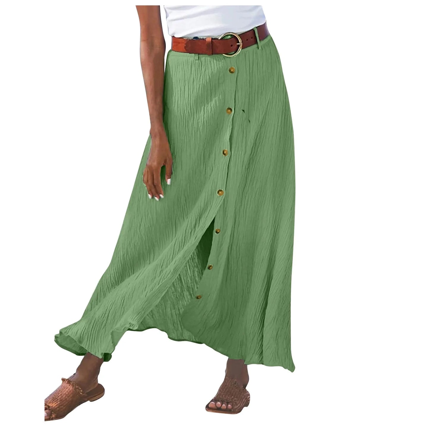 Women'S Half Skirt Midi Skirts For Women Bohemian Skirt High Waist Party Beach Button Skirt Women'S Loose Cotton And Linen Skirt