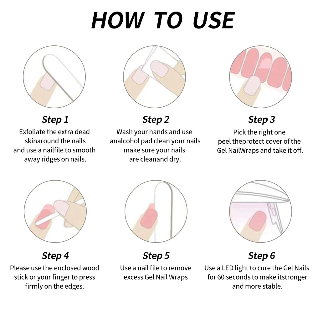 Semi-Cured Gel Nail Wraps – 16 Oval Tips with Solid Colors + File & Stick Kit