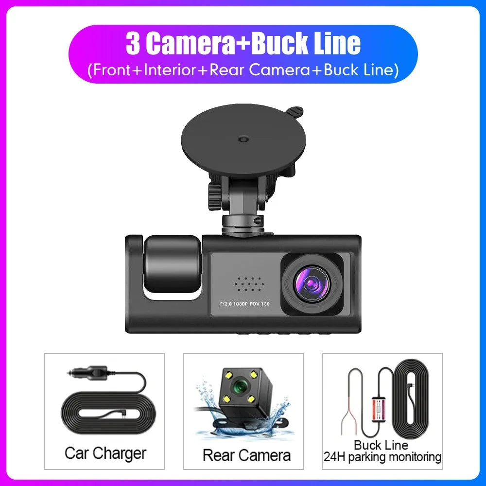 Car DVR HD 1080P tachograph 3 lens 2.0-inch IPS recorder tachograph Rearview mirror Driving recorder night vision