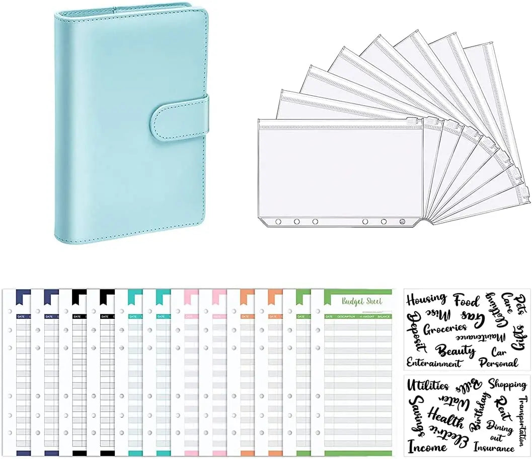 Leather Budget Binders Planner 6 Hole 8 Zipper Envelopes 2 Stickers in One NoteBook Wallet For Save Money Organizer Cash System