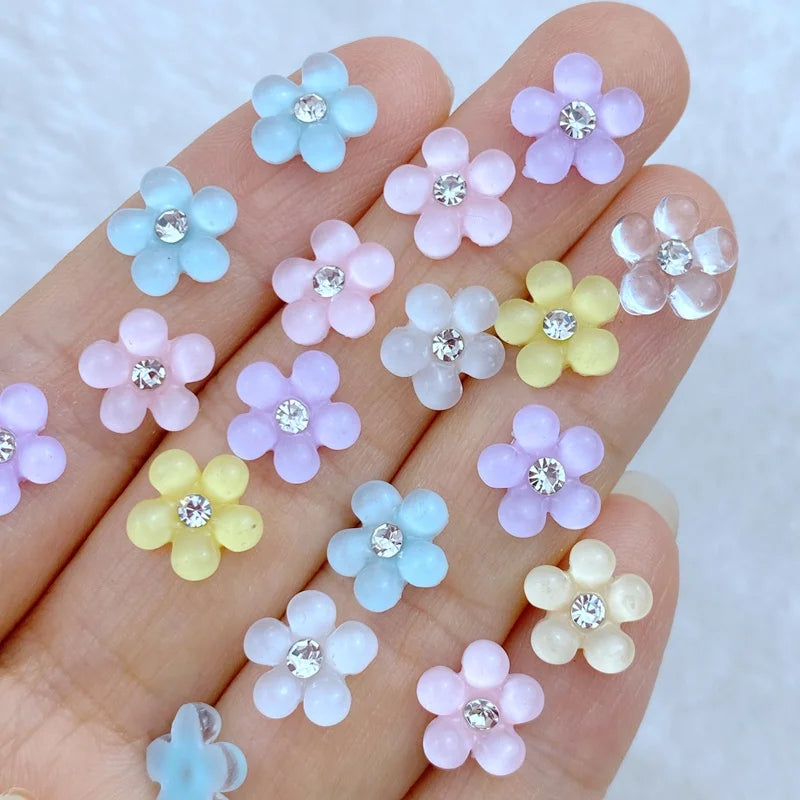 Kawaii Diamond Flower Nail Charms – 30PCS 3D Resin Accessories for Manicure & DIY Nail Art