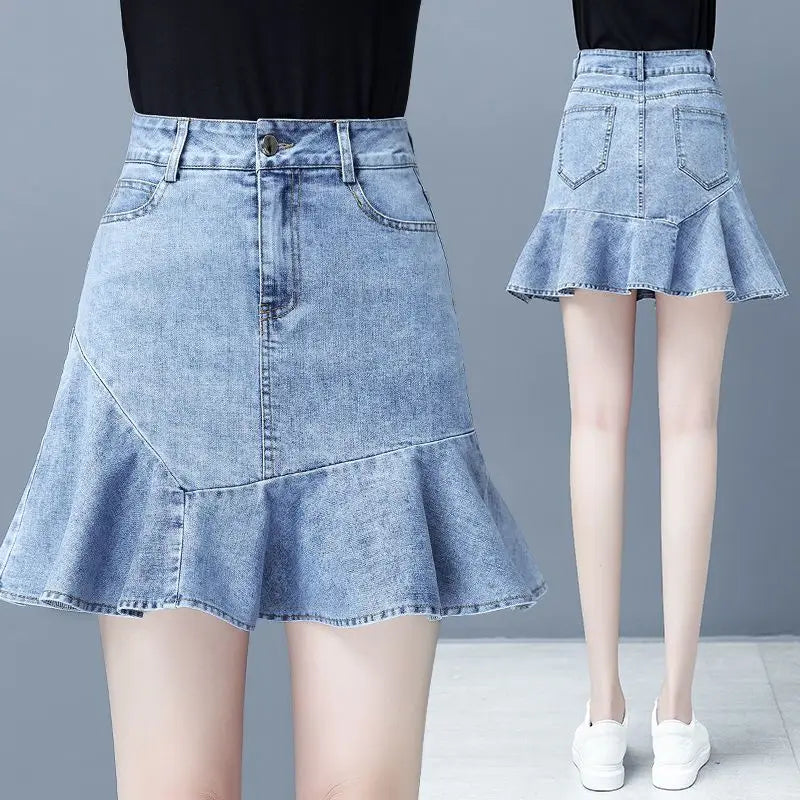 Female Jeans Skirts Coquette Chubby Midi Women's Denim Skirt Sexy New in Vintage Aesthetic Y2k 2024 Trend Summer A Line Casual V