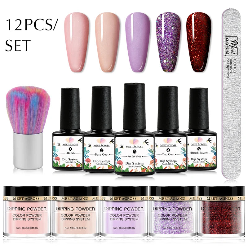 8 Colors Dip Powder Nail Set – Classic Nude Pink & Glitter Collection for DIY Salon Nails