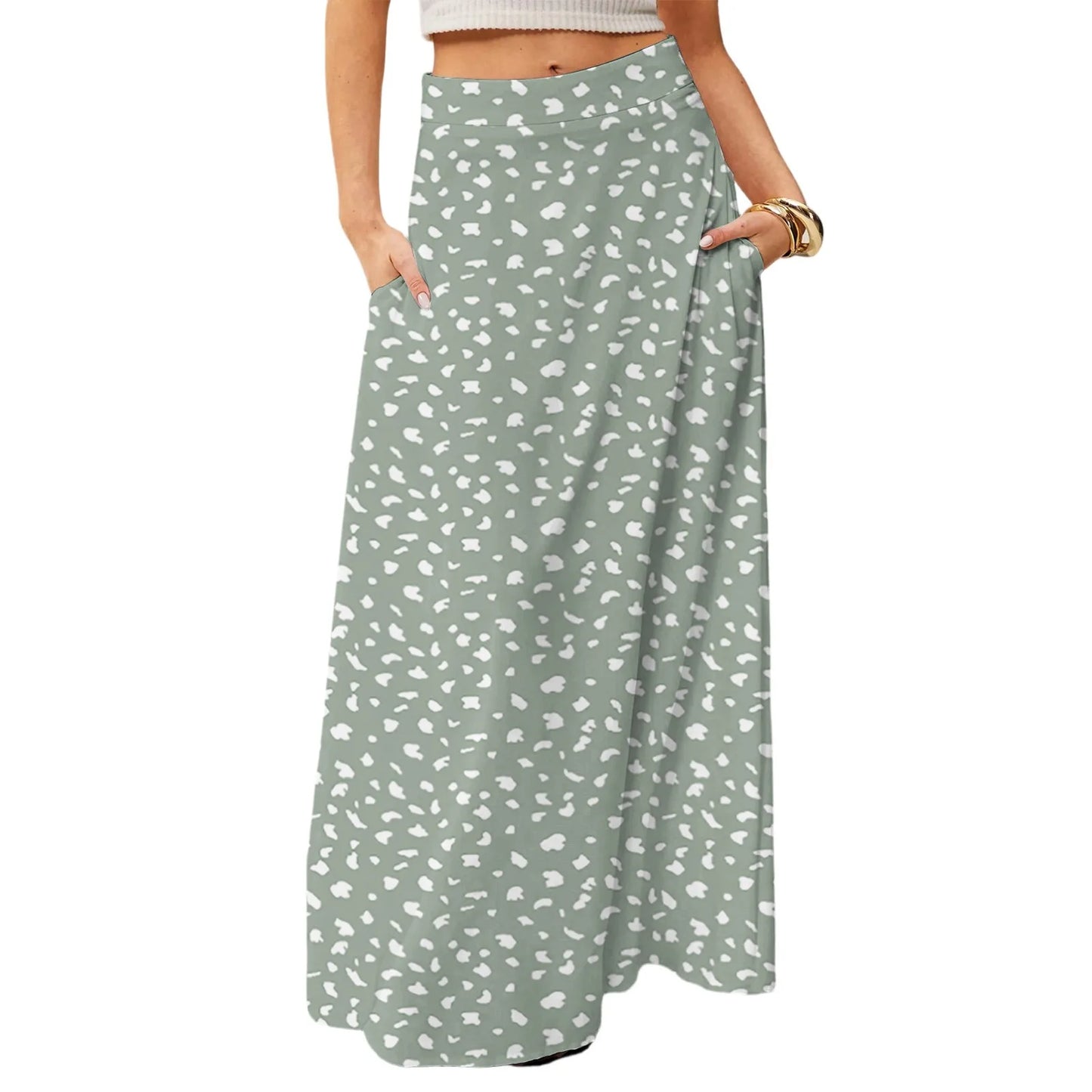 Women's Straight Skirt Casual Summer Floral Print Bohemian Skirt Flowing Maxi Skirts with pockets High waist Elastic skirt