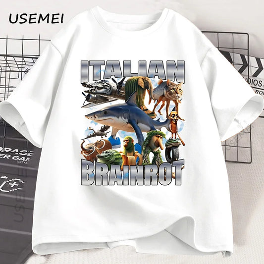 Italian Brainot T Shirt Funny Meme Graphic Tees Men Women Vintage T-shirt Trendy Cotton Summer Short Sleeve Y2k Streetwears