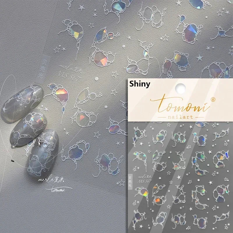 Colorful & Fun Beach Bloom Nail Art – 5D Stickers with Coral, Petals & Ocean Charms