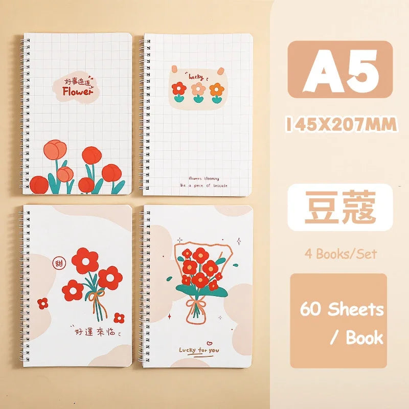 A5 Oil Painting Cover Coil Lined Notebook Set 1/2 Random Cute Books Kawaii Korean Stationery School Supplies for Students