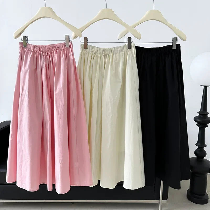 Elegant High-Waisted Pink A- Line Skirt Sweet Umbrella Design Sensibility Plenty of Pleats Medium-Length Women's Fashion