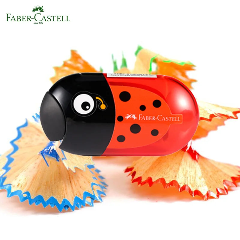 Faber-Castell Double-Hole Sharpener with Eraser – Cute Ladybug, Fish & Eagle Designs for Back-to-School Stationery Fans