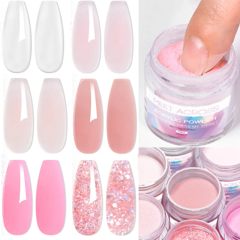 French Fade Acrylic Powder – 10g MEET ACROSS Set in Clear, Pink & White for DIY Nail Art