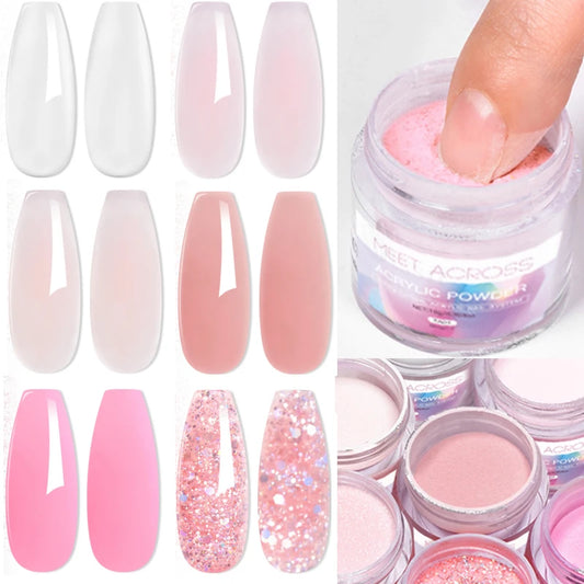 French Fade Acrylic Powder – 10g MEET ACROSS Set in Clear, Pink & White for DIY Nail Art