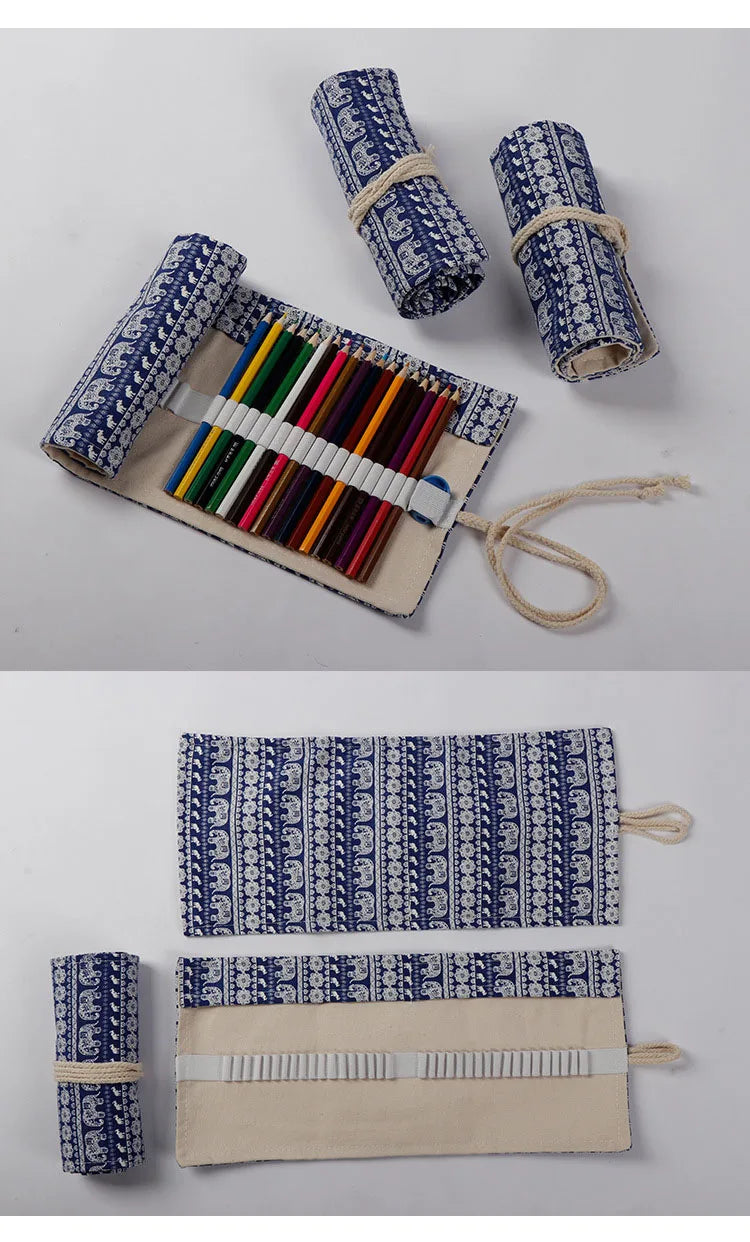 Colorful Canvas Pencil Roll – 12 to 72 Slot Organizer for Students, Artists & School Supplies