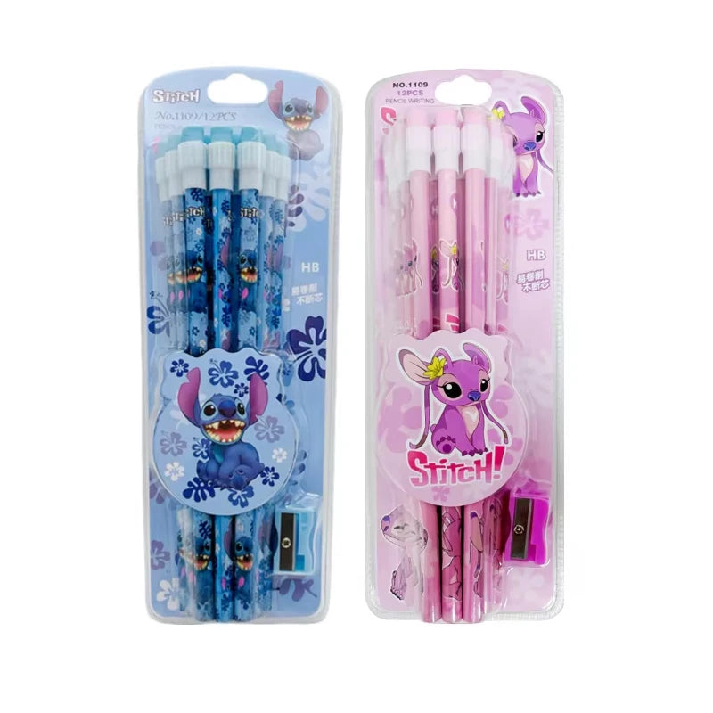 Lilo & Stitch HB Pencil Set – 12 Cute Cartoon Pencils + 1 Roller Case for Writing, Drawing & School Fun