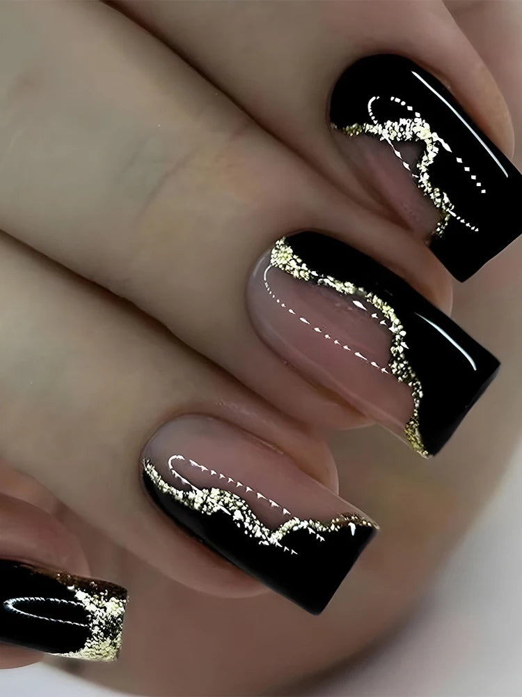 24 Pcs Short French Minimalist Glitter Nails – Jelly Gel & Nail File for Effortless Manicures