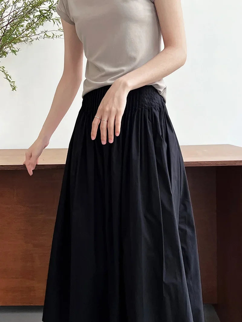 Elegant High-Waisted Pink A- Line Skirt Sweet Umbrella Design Sensibility Plenty of Pleats Medium-Length Women's Fashion