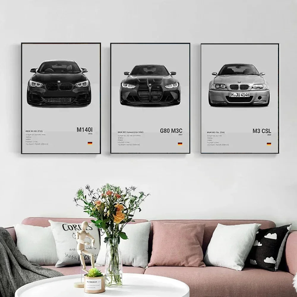 Car Luxury Sports Car Wall Art Poster Black And White Canvas Painting Wall Art Poster M5 M3 GTR M140 Living Room Home Decor Gift