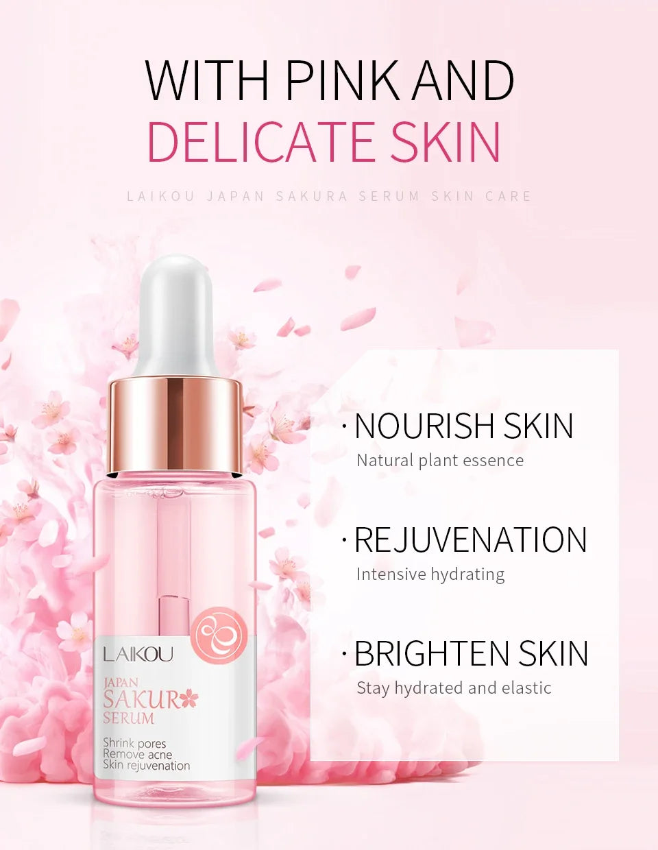LAIKOU Sakura  Face Essence  Anti Wrinkle  Serum Shrink Pores Anti-Aging Moisturizing Dry Skin Care 17ml or 30ml
