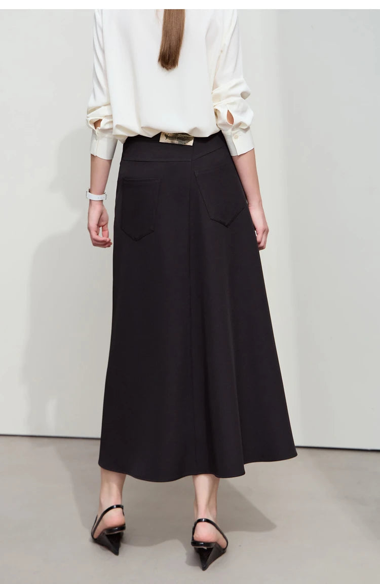 Amii Minimalist Spring New Commuter Asymmetrical Oblique Placket Split Skirt Non Ironing Anti Wrinkle A Shape Skirt 12551003