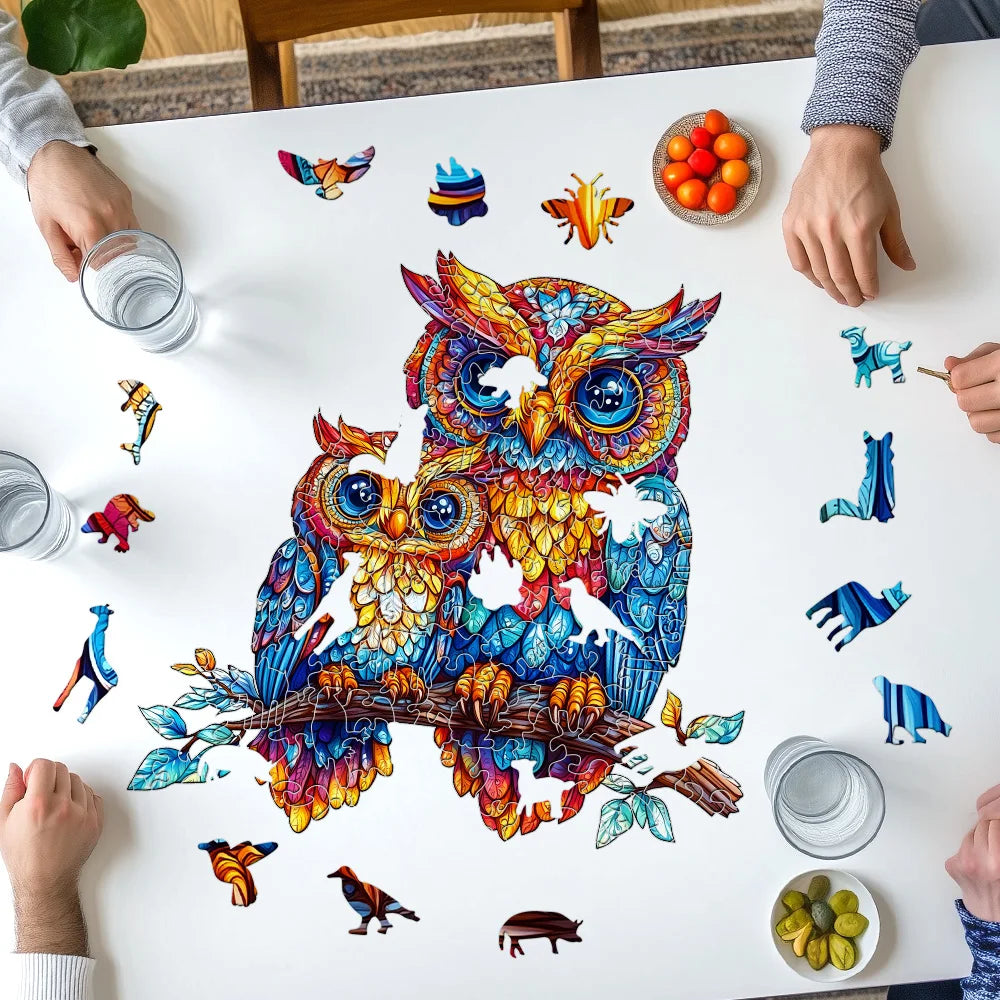 Wooden Puzzles for Adults - Embossed Owl Wooden Jigsaw Puzzle: Unique Shape, Premium Craftsmanship | Ideal Family Gift & Wall Ar