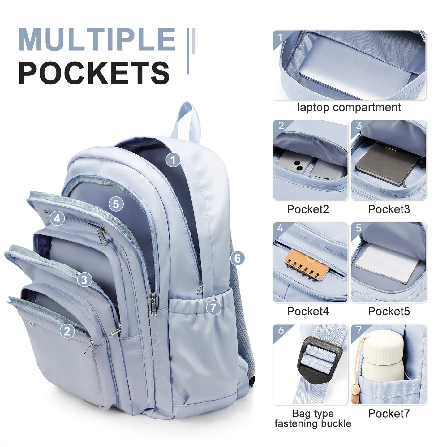 Light Blue Nylon Backpack – Stylish, Smart & Built to Carry On!