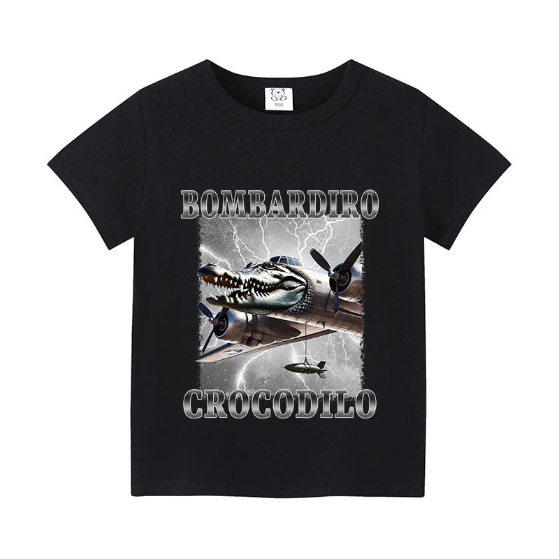 Italian Brainrot Animals Kids Cotton T-shirt Cappuccino Assassino  Tops for Kids Funny Cartoon Print Cute Tee Summer Clothing