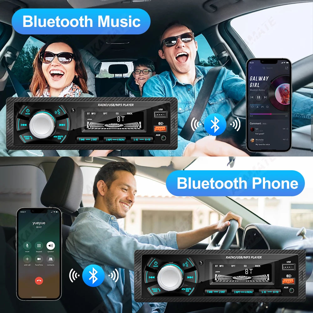 1 Din Car Radio MP3 Multimedia Player FM Radio Bluetooth AUX USB Support Phone Charging Colorful Light Display Stereo Autoradio