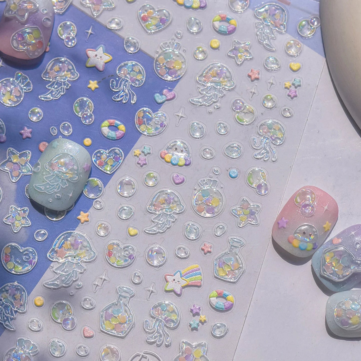 Colorful & Fun Beach Bloom Nail Art – 5D Stickers with Coral, Petals & Ocean Charms