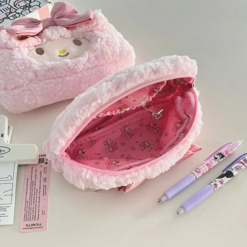 Sanrio My Melody Heart-Shaped Plush Pencil Case – Fashionable Pink Kawaii Stationery for Girls & Large Capacity Organizer