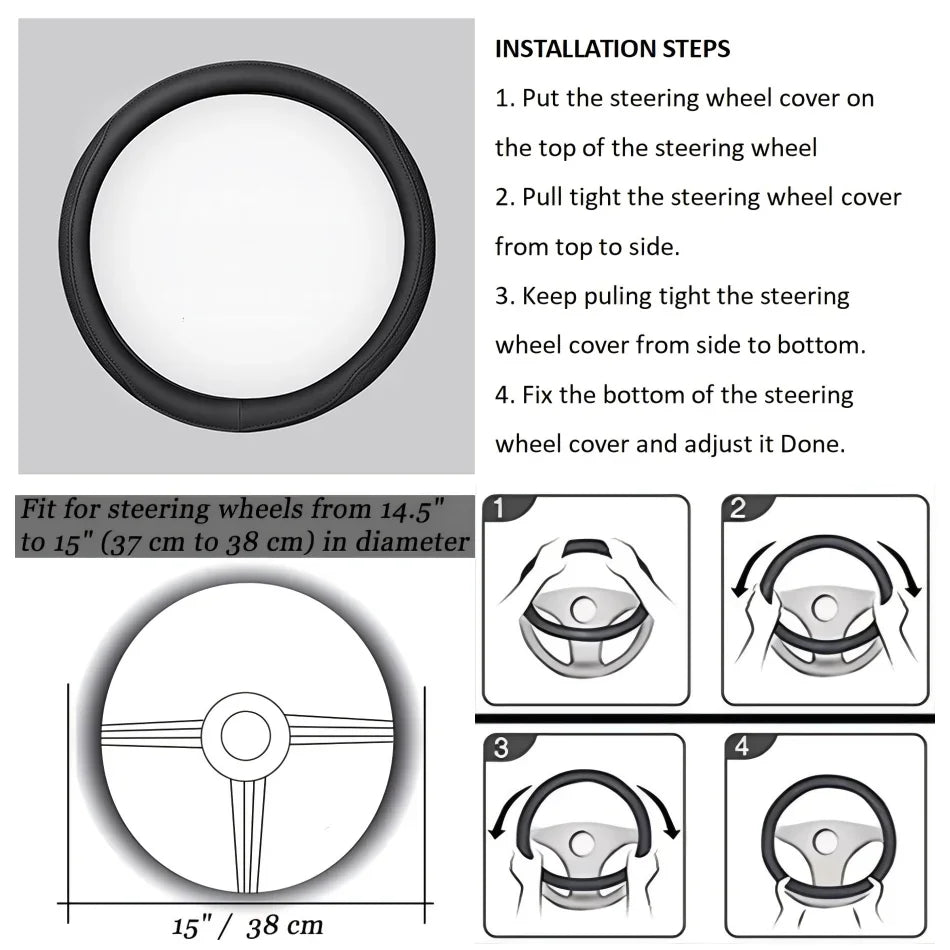 Napa Leather Perforated Patchwork Car Steering Wheel Cover, Non-slip, Breathable, Universal 15 Inch (Approx. 38cm)