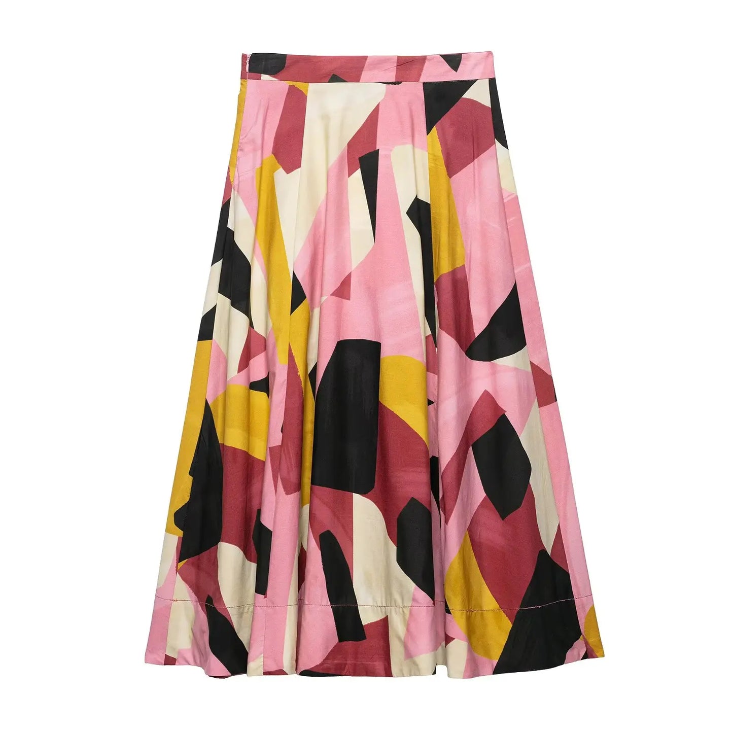 Elegant Women Holiday Graffditi Print Pleats Casual Slim Midi Skirt Faldas Mujer Female Summer Side Zipper  Skirts QUN9102