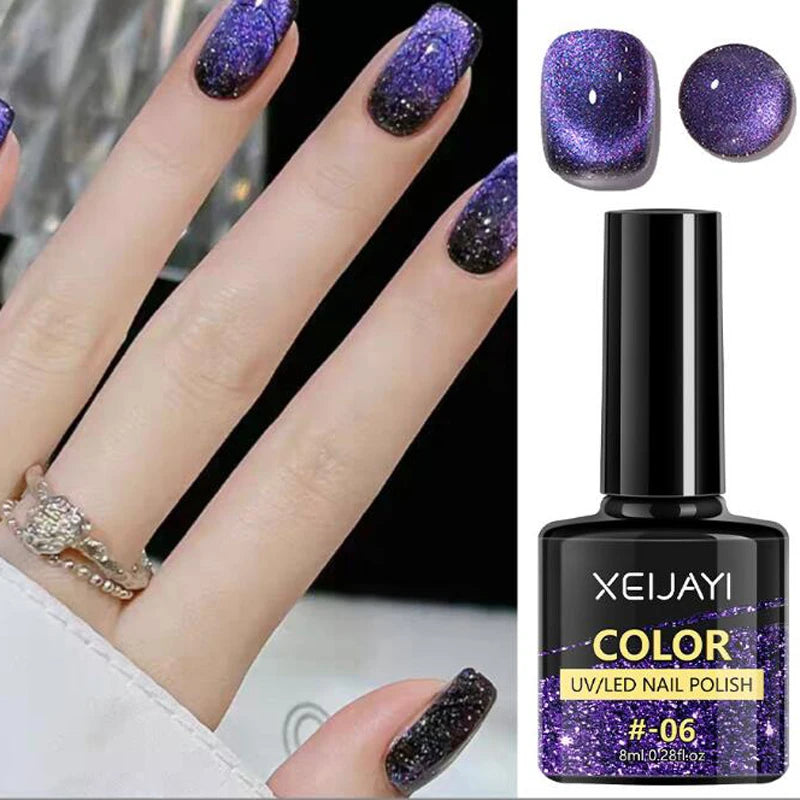 Silk Cat Eye Gel Polish – 9 Sparkling Colors with Magnetic Moonlight Effect (5g Each)