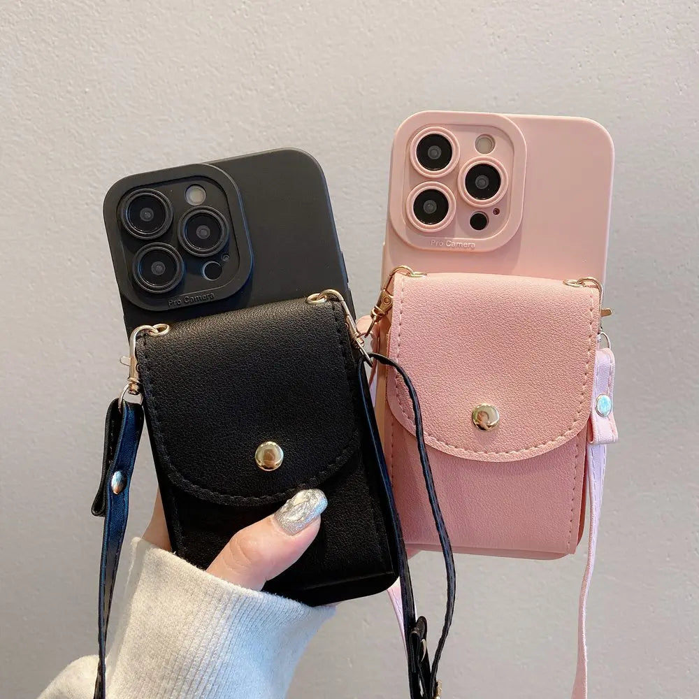 Wallet Leather Crossbody Neckband Lanyard Phone Case for iPhone 16 11 15 13 14 Pro Max XR X XS Max Multi Card Slot Purse Cover