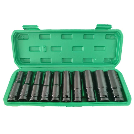 Socket wrench set, universal socket wrench set, deep-slot socket wrench set, pneumatic maintenance tool wrench 10-piece set