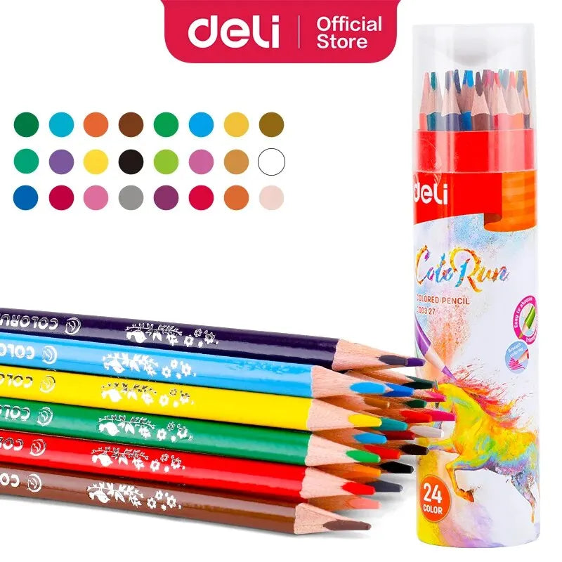 Deli Oily Colored Pencil Set – 24/36/48 Colors in Barrel for Students, Artists & Sketching Fun