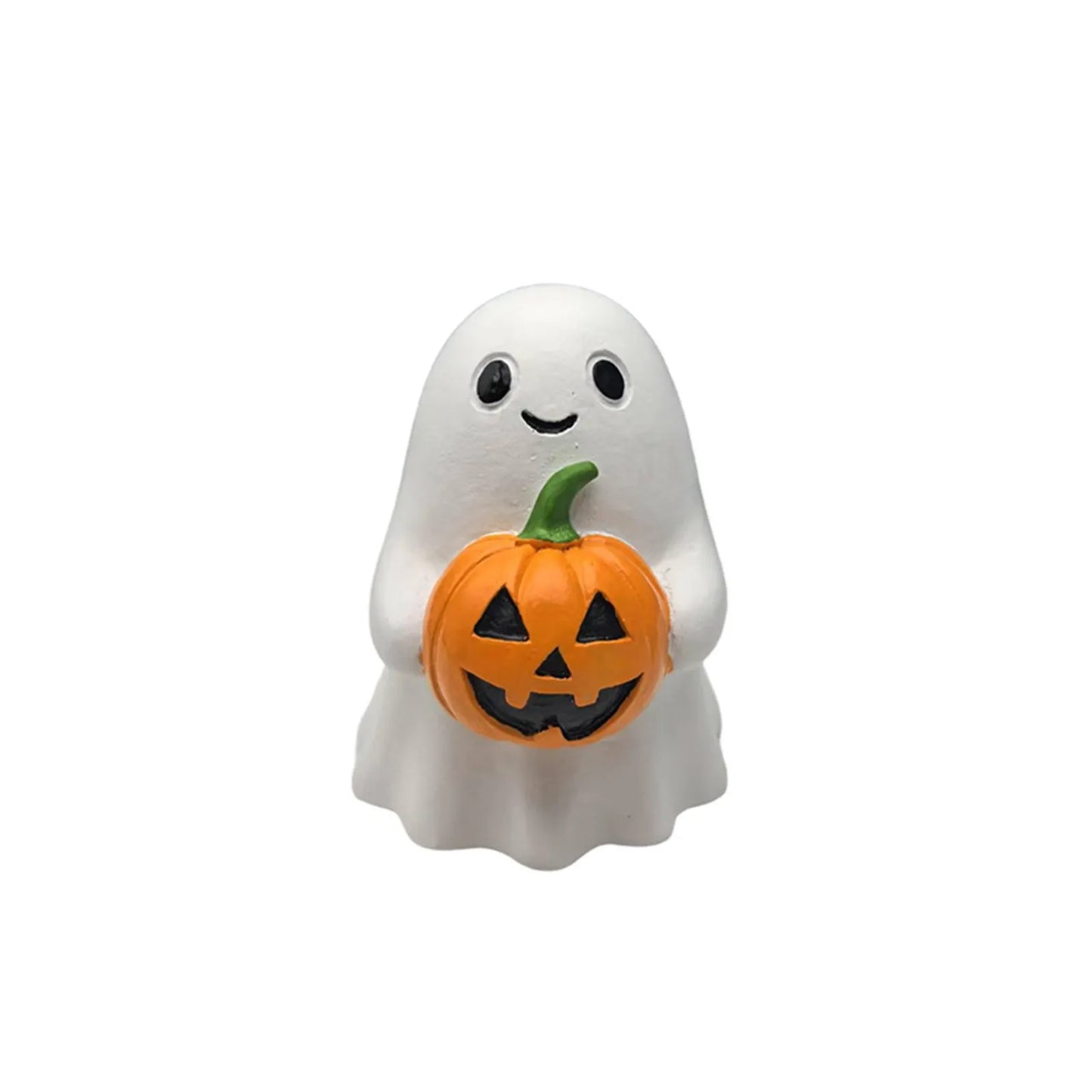 ‌Halloween Ghost Holding Pumpkin Statue Holiday Party Decor Home Desktop Sculpture Handmade Craft Spooky Collectible Gift‌