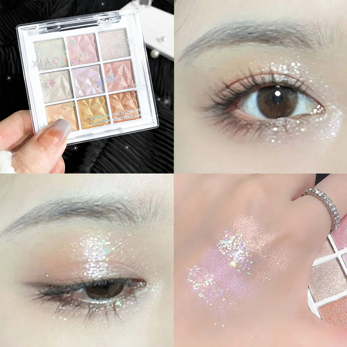 Nine-color fine glitter eyeshadow palette Pearlescent fine glitter lasting color highlight eye highlights