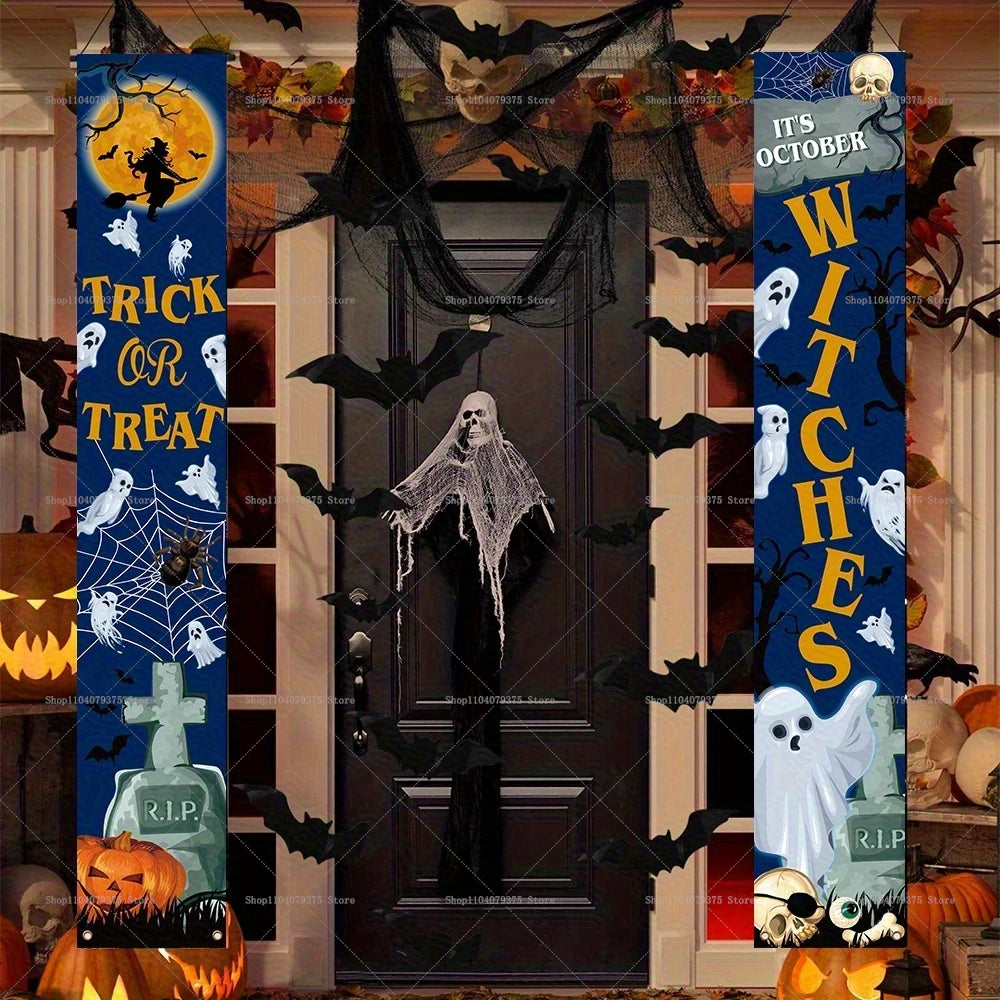 Halloween Witch Pumpkin Head Porch Decoration Couplet Banner Happy Halloween Home Room Holiday Party Supplies Photography Props