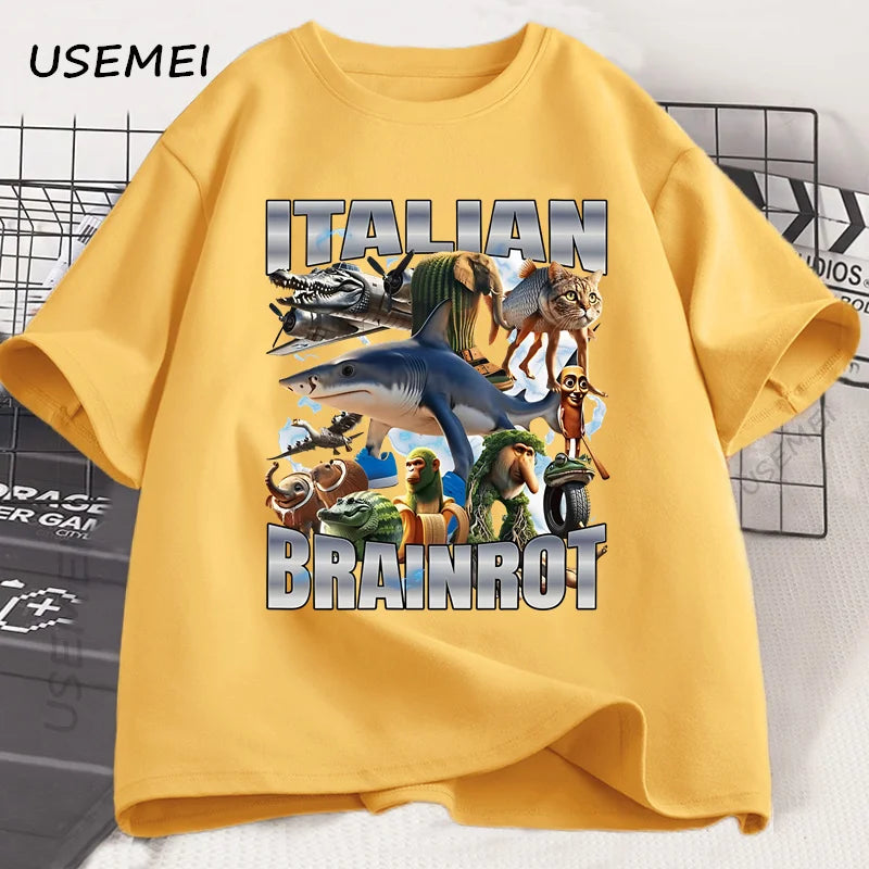 Italian Brainot T Shirt Funny Meme Graphic Tees Men Women Vintage T-shirt Trendy Cotton Summer Short Sleeve Y2k Streetwears