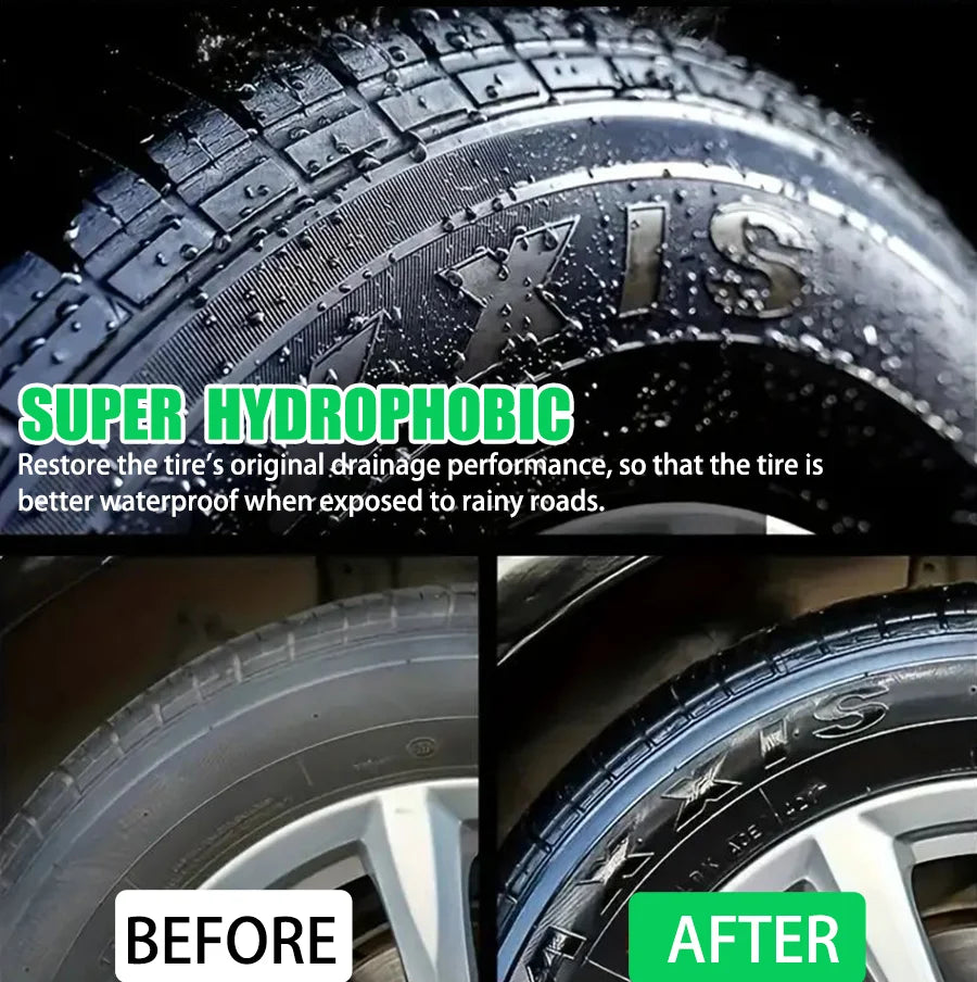 Tire Coating Spray High Gloss Hydrophobic Sealant Wax Car Wheel Polishing Brightener Auto Care Re-Black Tire Refurbishing Agent