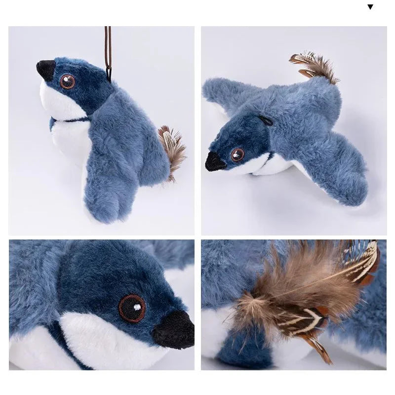 Interactive Cat Toys Rechargeable Flying Bird Rat Cat Toy Chirping Flapping Bird Can Add Catnip Touch Activated Plush Kitten Toy