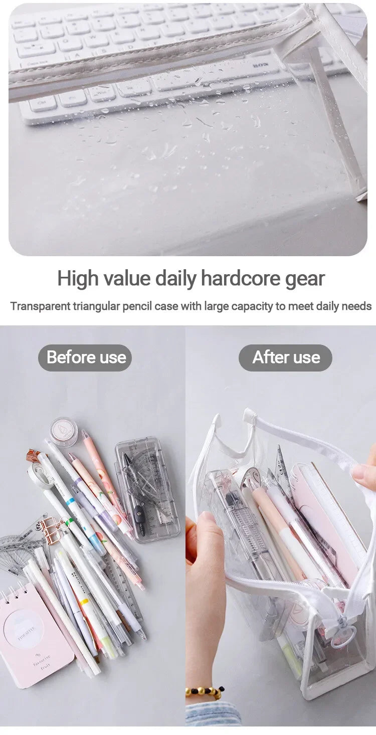 Transparent Large Capacity Pencil Case – Simple Kawaii Pen & Cosmetic Organizer for School, Study & Office Supplies