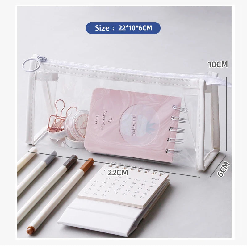 Transparent Kawaii Pencil Case – Large Capacity Simple Pen & Cosmetic Bag for School, Study & Office Supplies