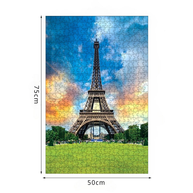 75*50cm Paper Jigsaw Puzzle 1000PCS Eiffel Tower Architecture Adult Stress Relief Children Educational Entertainment Christmas