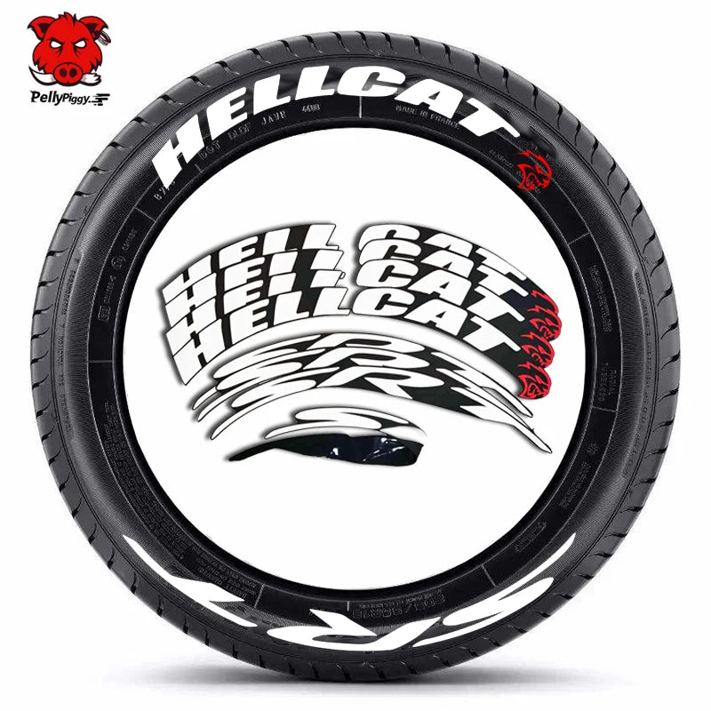 8pcs Car Tire Decals Car Tuning Universal 3D Permanent PVC Conjoined Letter Decals kit