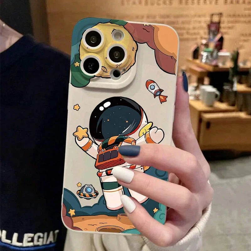 Cartoon Astronaut Phone Case For Xiaomi 13 12 11 Lite 5G 14 14T 13T 12T 12X Poco X7 X6 X5 X3 F5 F6 M6 Pro Shockproof Soft Cover