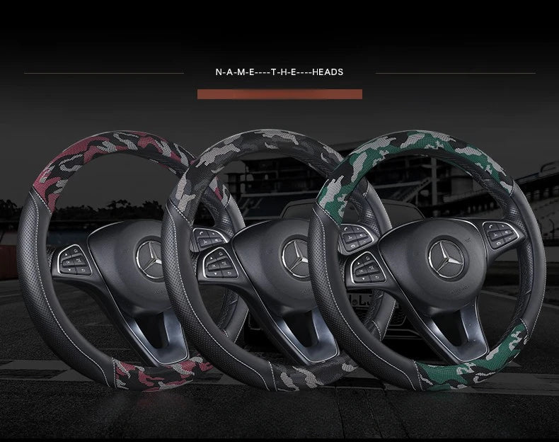 3D Camouflage Print Steering Wheel Cover  Durable Leather Cover with Anti-Slip Lining, Fit for 14.5"-14.8"