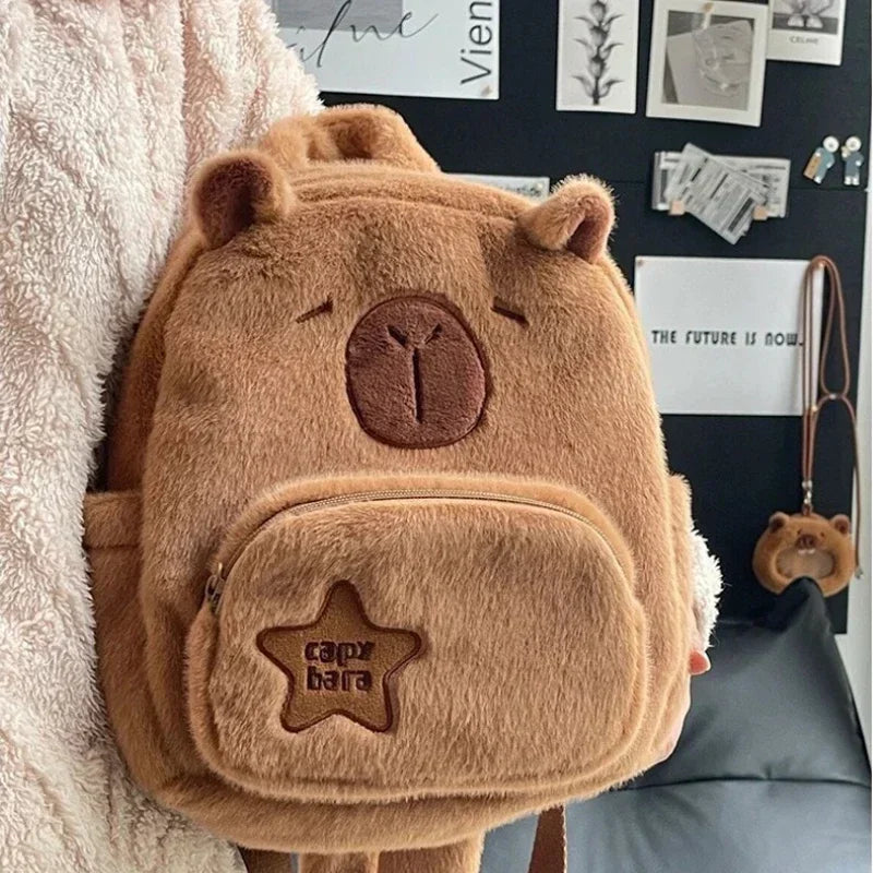 Capybara Plush Backpack – Cozy Capybara Style with All-Match Fur & Roomy School Charm!