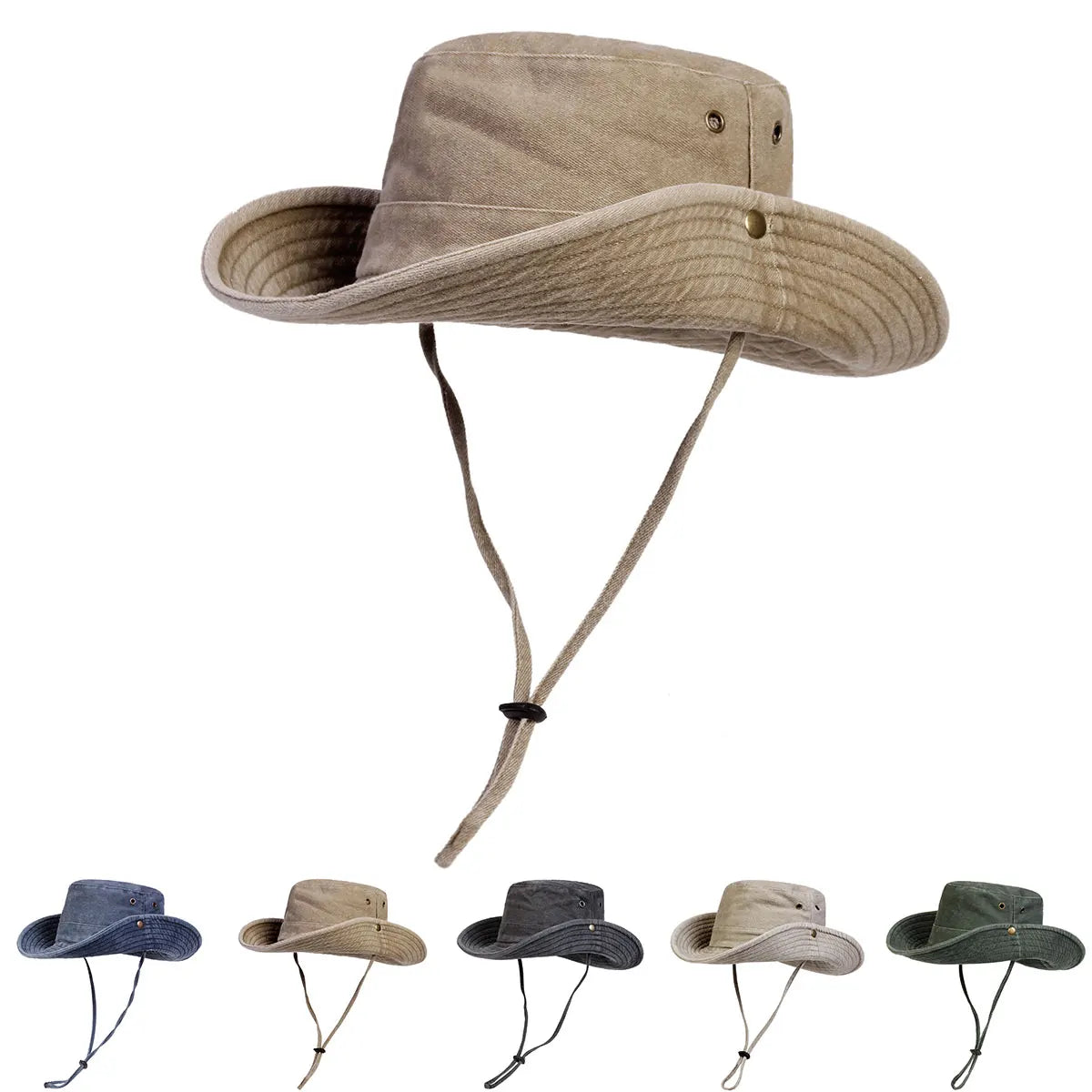 Men Big Eaved Solid color Washed Bucket Hats Fishermen Caps Outdoor Casual Cap Men Sunscreen Hat